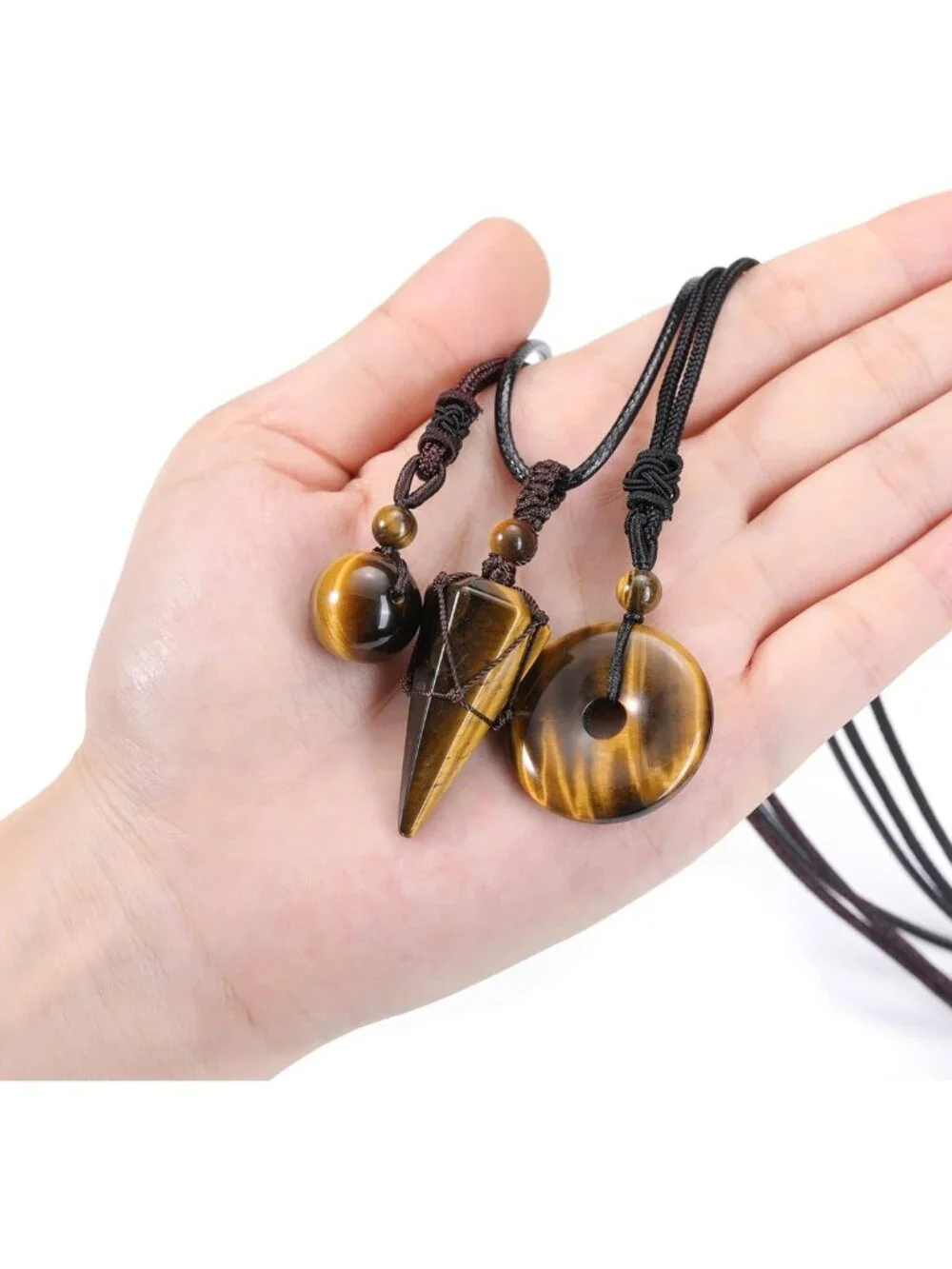 3 Pcs Healing Crystal Necklaces Set - Amethyst, Obsidian & Tiger Eye Gemstone